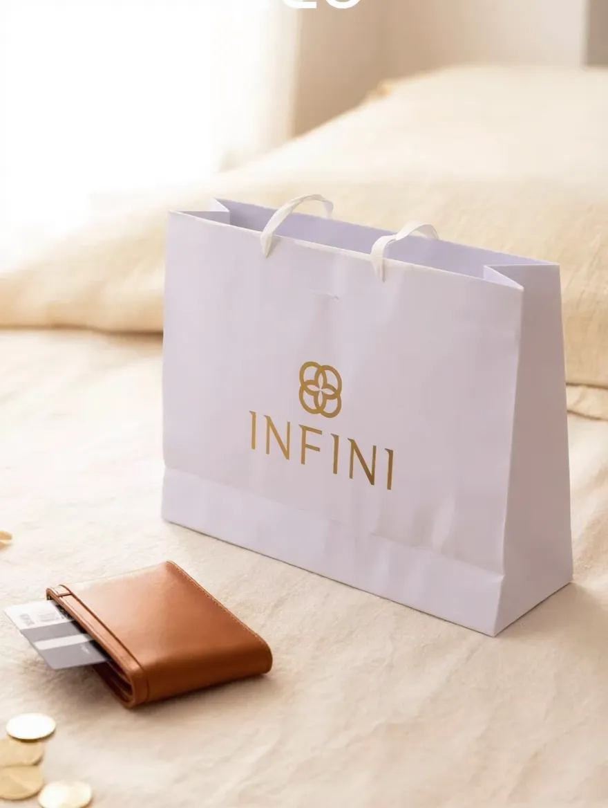 Sacola INFINI com carteira de couro caramelo